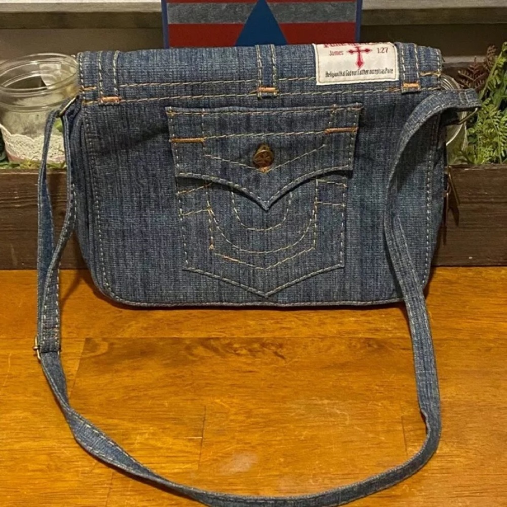 PURE RELIGION Women's Blue Jean Shoulder Bag Hand Bag Purse